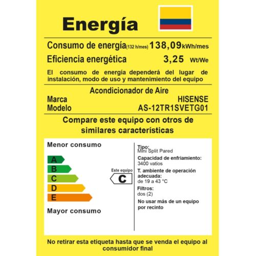 Consumo Aire acondicionado 12000 BTU 110 Inverter HISENSE LUSO AS-12TR1SVETG01