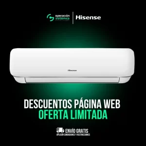 Aire acondicionado Hisense con diseño elegante y pantalla digital integrada.