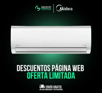 Vista frontal del aire acondicionado Midea Silk NQ0W mostrando su diseño minimalista.