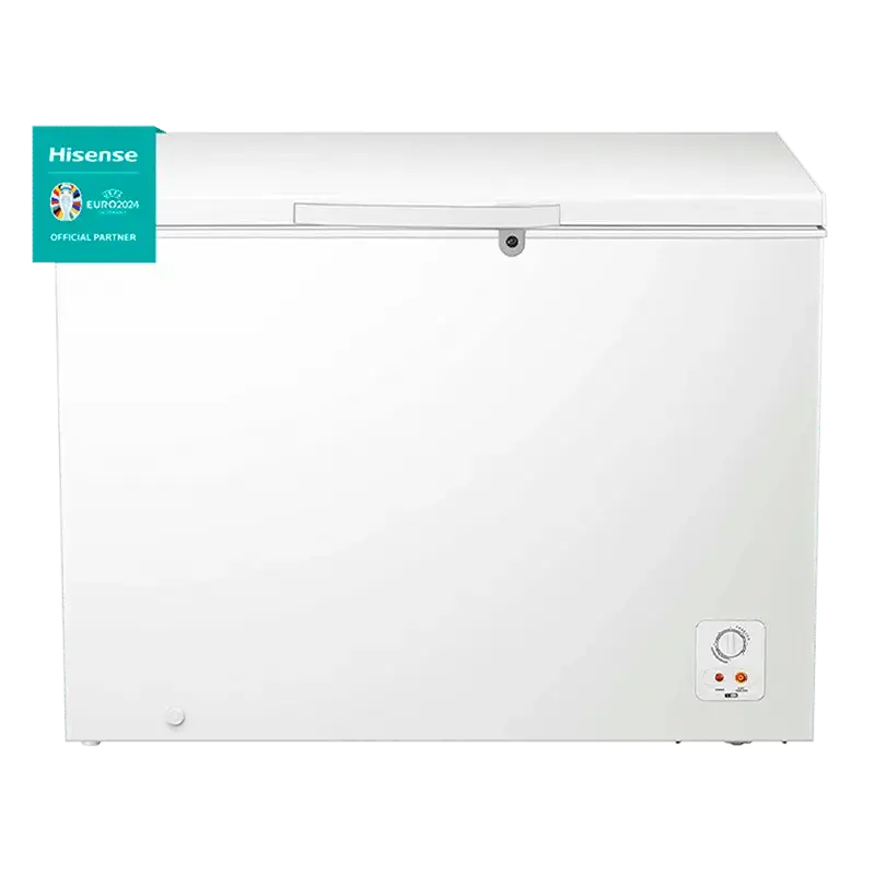 Congelador Hisense 297 litros con diseño minimalista y control frontal.