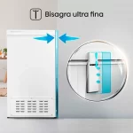 Detalle de la bisagra ultra fina del congelador Hisense para espacios ajustados.