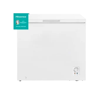 Congelador horizontal Hisense BD-144 con diseño compacto en color blanco