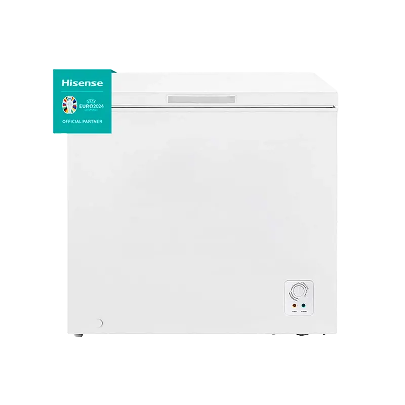 Congelador horizontal Hisense BD-144 con diseño compacto en color blanco