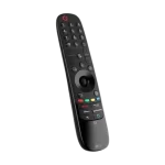 Control Remoto LG Magic AN-MR22GN en vista frontal inclinada, resaltando botones para aplicaciones populares como Netflix, Prime Video y Disney+.