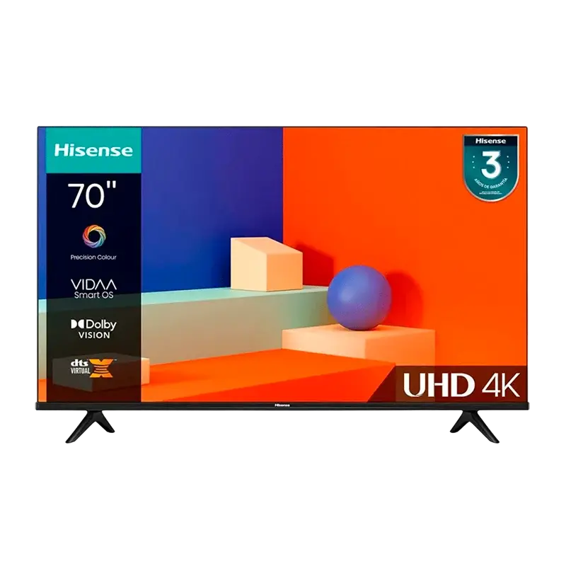 Televisor Hisense 70" UHD 4K con Dolby Vision y sistema VIDAA Smart OS.