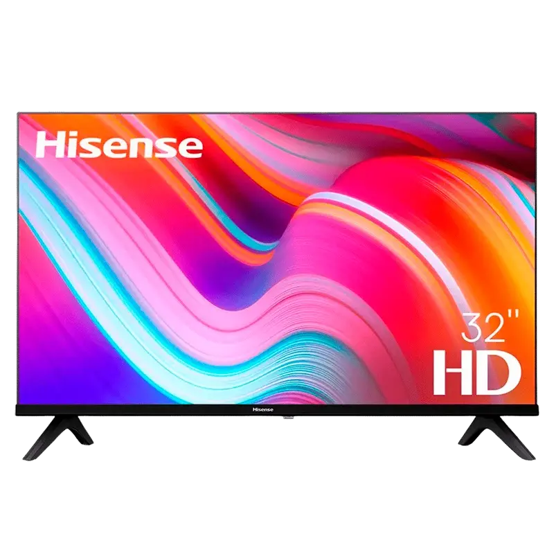 Smart TV Hisense 32" HD con pantalla de colores vivos y diseño minimalista.