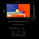 Dimensiones y distancia ideal para visualizar el televisor Hisense de 43 pulgadas.