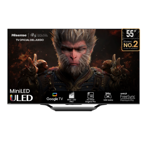 Hisense Televisor Smart 55 pulgadas 55U7N Google TV UHD 4K -MiniLED/HDR -Refresh Rate 144Hz -Quantum Dot Color -Incluye Control Remoto Con Comando De Voz