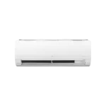 Aire acondicionado LG BTU, vista frontal con diseño minimalista y blanco.