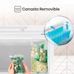 Congelador Horizontal Hisense 245L BD249 FC32D1NZWC con canasta removible para almacenamiento organizado de alimentos.