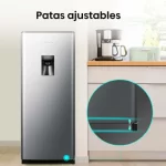 Nevera compacta Hisense 179L BC179R/HC1 con patas ajustables para estabilidad en cualquier superficie.