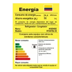 Etiqueta de eficiencia energética de la nevera Hisense 206L BCD205 RT267NL1B con clasificación B y bajo consumo.