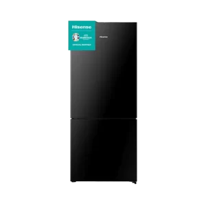 Nevera HISENSE No Frost 417L RB15N6FBX1 con congelador inferior y diseño moderno en negro.