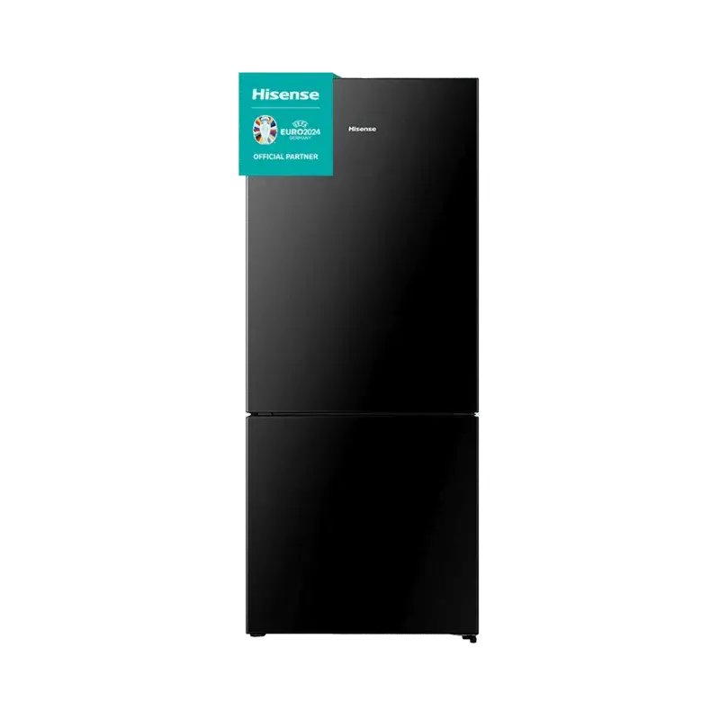 Nevera HISENSE No Frost 417L RB15N6FBX1 con congelador inferior y diseño moderno en negro.