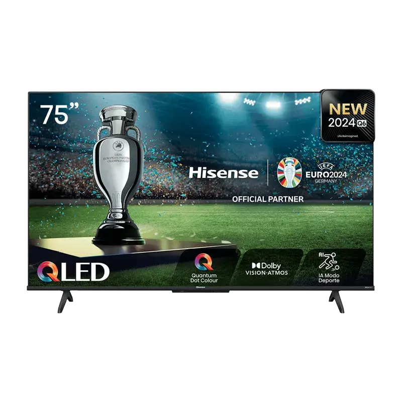 elevisor Hisense 75Q6N, modelo oficial de la Euro 2024 con tecnología QLED y Dolby Vision Atmos.