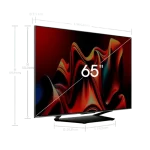 Dimensiones del televisor Hisense 65U7N de 65 pulgadas con diseño delgado y elegante.