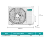 Unidad exterior del Aire Acondicionado Hisense Luso Premium Inverter 12.000 BTU 220V con medidas y especificaciones técnicas.