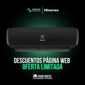 Aire Acondicionado Hisense Luso Premium Inverter 12.000 BTU 220V, diseño elegante en negro con control Wi-Fi y tecnología de ahorro energético.