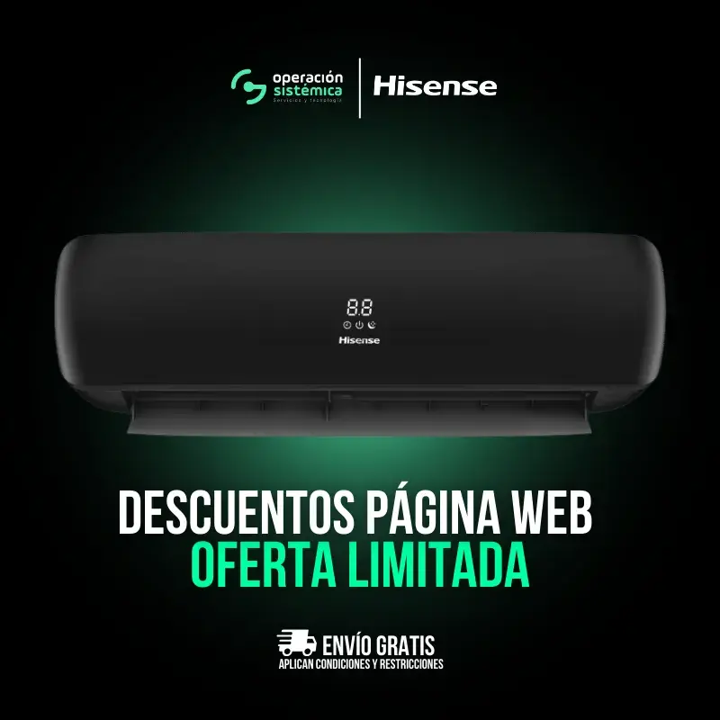 Aire Acondicionado Hisense Luso Premium Inverter 12.000 BTU 220V, diseño elegante en negro con control Wi-Fi y tecnología de ahorro energético.