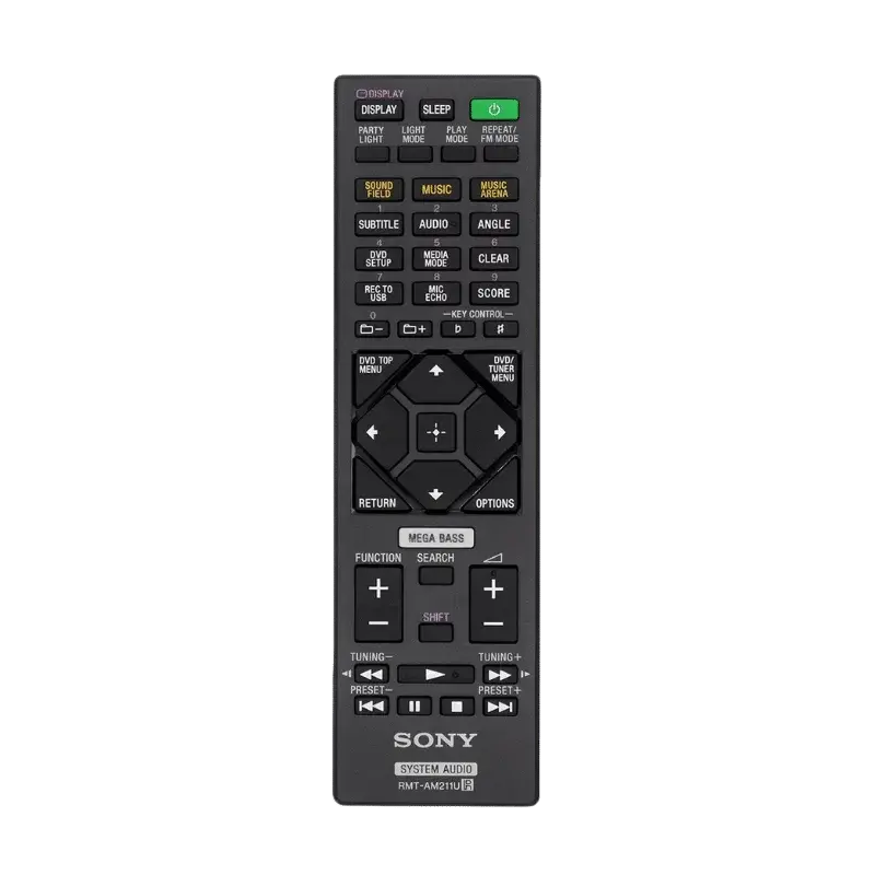 Control Remoto Sony RMT-AM211U [149319411] compatible con MHC-V90DW, diseño ergonómico con múltiples funciones para controlar audio y efectos fácilmente.