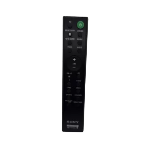 Vista frontal del control remoto Sony HT-S350 RMT-AH500U negro con botones específicos para sonido y modos multimedia