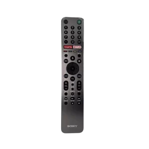 Control remoto Sony RMF-TX611B metálico, vista frontal con botones dedicados para Netflix y Google Play