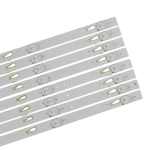 Vista detallada del Kit de barras LED para televisores K-LED55FHDSQT2, 55D2080, 55D1600 y K-LED55FHDXST2, mostrando lentes y puntos de montaje.