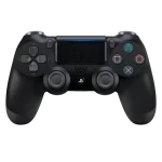 Vista frontal del control DualShock de PlayStation, mostrando sus icónicos botones y diseño ergonómico.