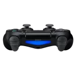 Vista trasera del control DualShock de PlayStation, mostrando los gatillos y barra de luz trasera iluminada.