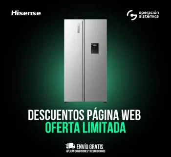 Nevecon Hisense de 541 litros, diseño elegante en acero inoxidable, ideal para conservar alimentos con tecnología Inverter y No Frost.