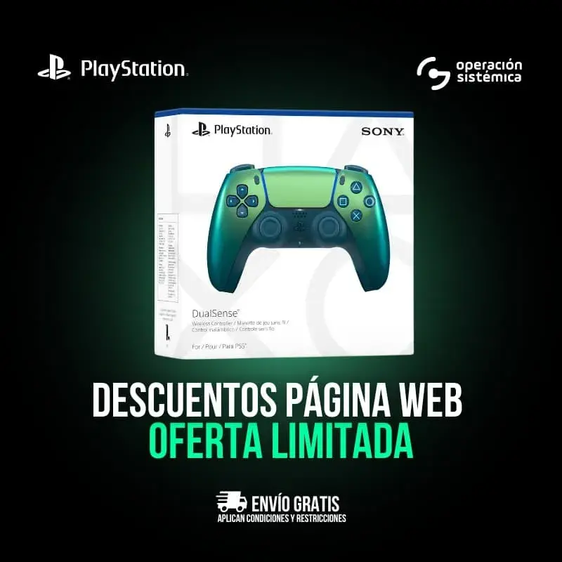 Control para PS5 Empaque oficial del control DualSense PS5 cromado teal, destacando su diseño exclusivo.