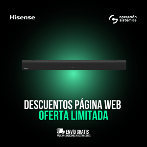 barra de sonido Hisense HS205G, resaltando sus puertos de conexión HDMI, USB y entrada óptica para mayor compatibilidad con dispositivos de audio y video.