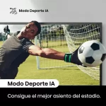 Televisor Hisense 32A4N con Modo Deporte IA y acción en pantalla.