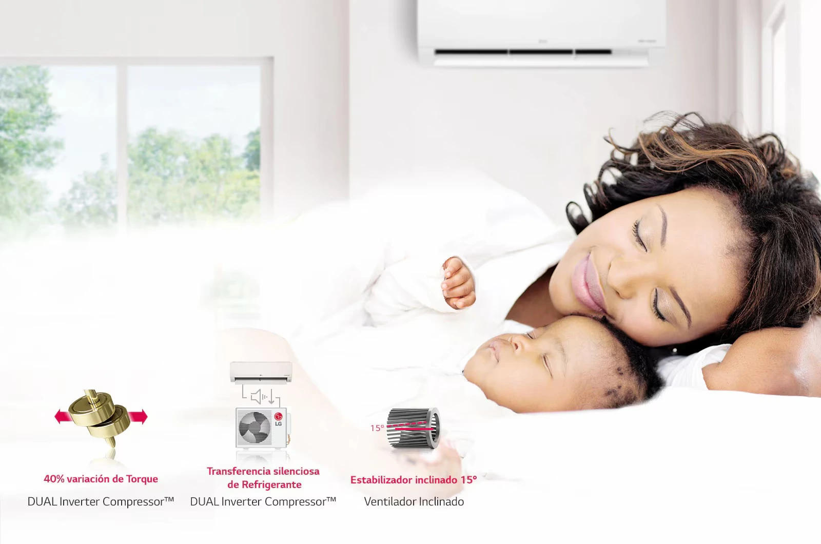 aire acondicionado lg 18000btu vm182c7 silencioso descanso Luces LED